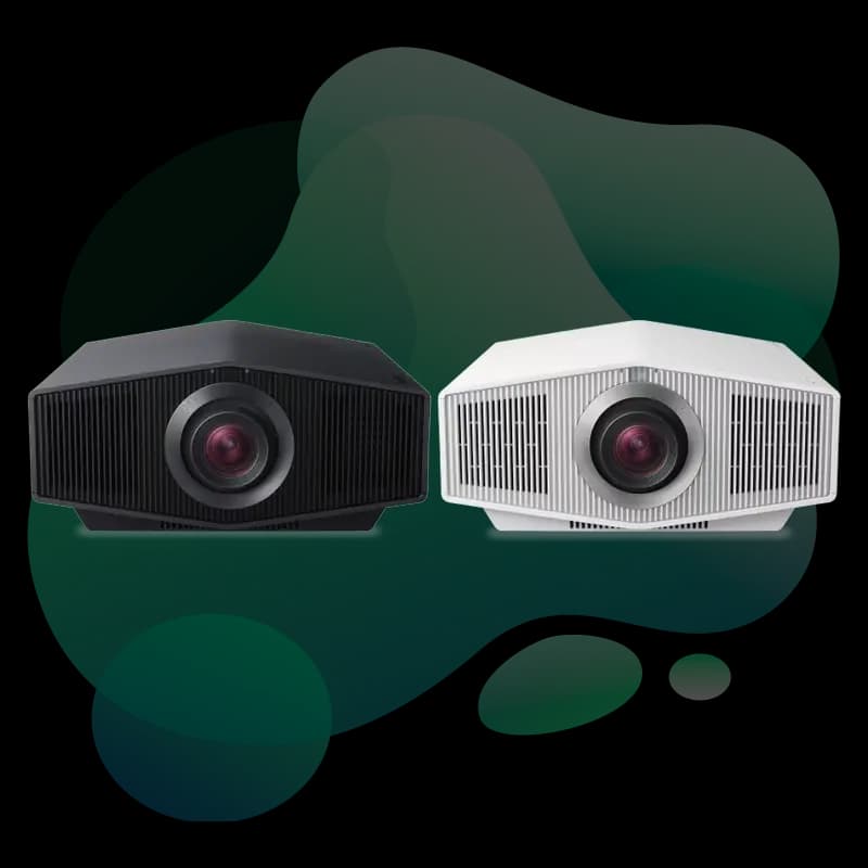 Sony VPL-XW6100ES BRAVIA Projector 8 three-quarter view showing motorized 4K lens and chassis