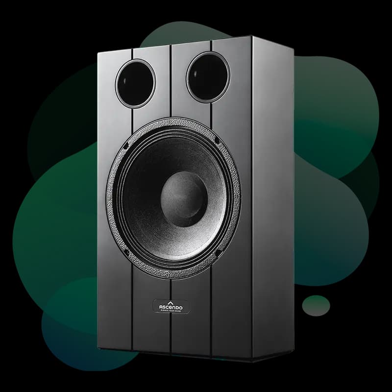 Ascendo THE10 Passive On Wall speaker angled view