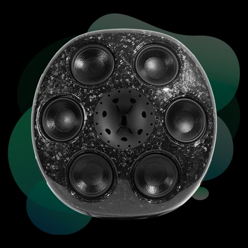 Ascendo THE HALO 10 PRO front view showing coaxial driver and cardioid woofer array