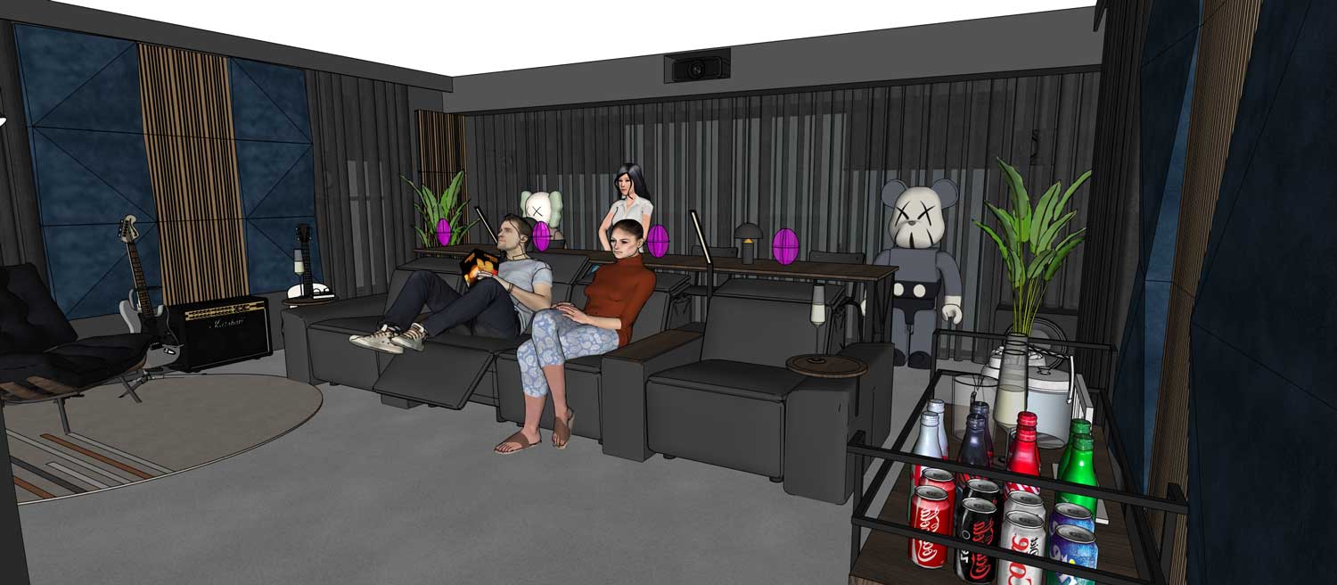 3D CAD wireframe for a dedicated home cinema design