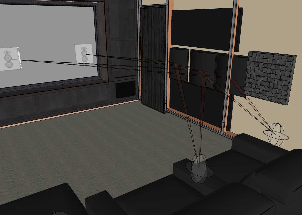Acoustic reflection points diffusion absorption RT60 home cinema design